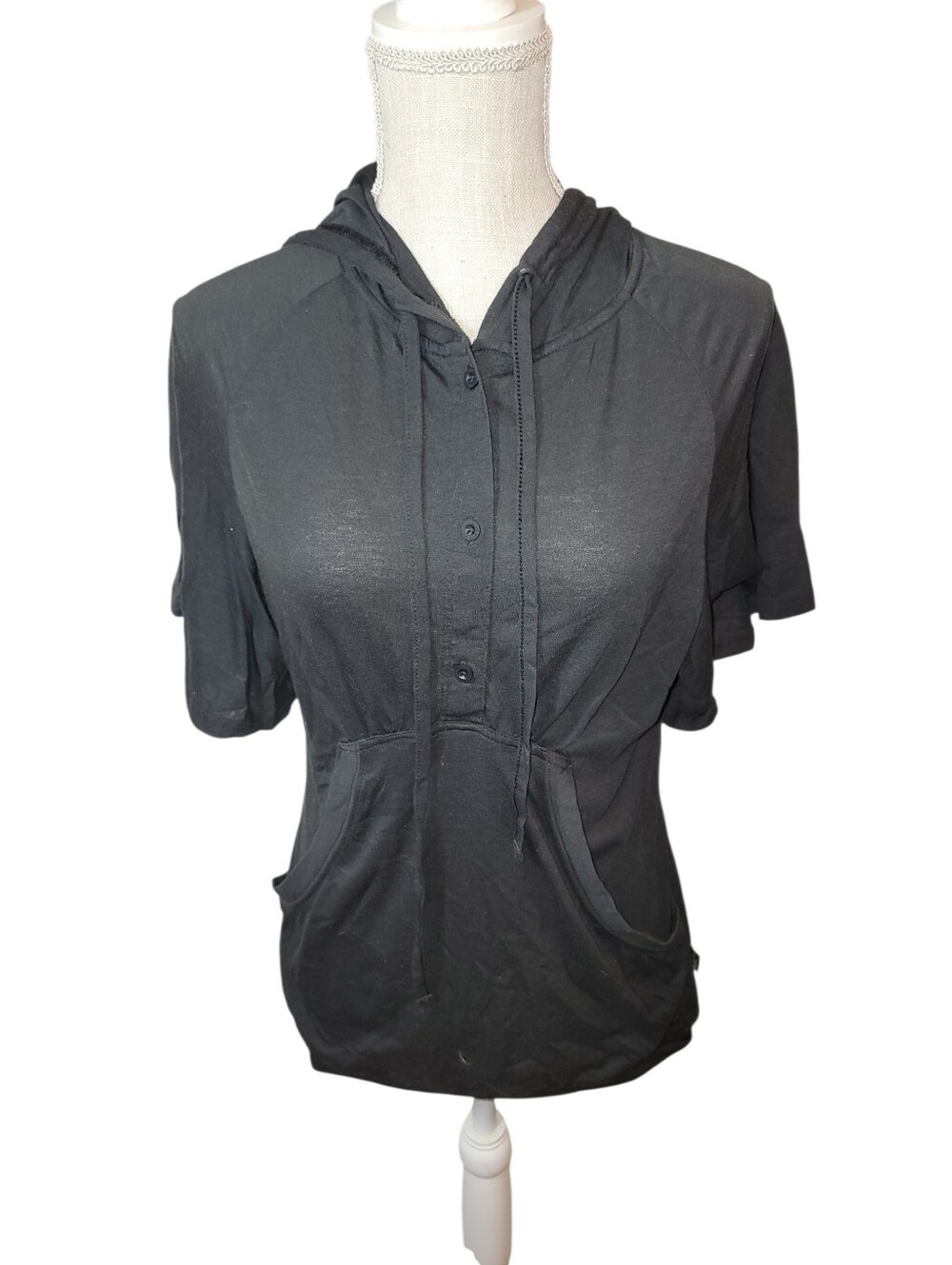 The North Face Black Short Sleeve 1/2 Button Pocket Hoodie Size Small